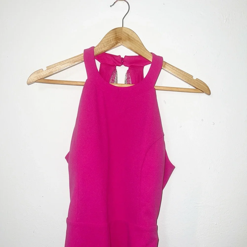 Sincerely Jules hot pink glitter fringe open back high neck mini dress - Picture 2 of 13